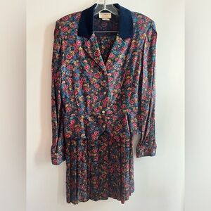 Susan Bristol Vintage Blazer/Skirt Suit Set Floral Rayon Made in Canada Size 10